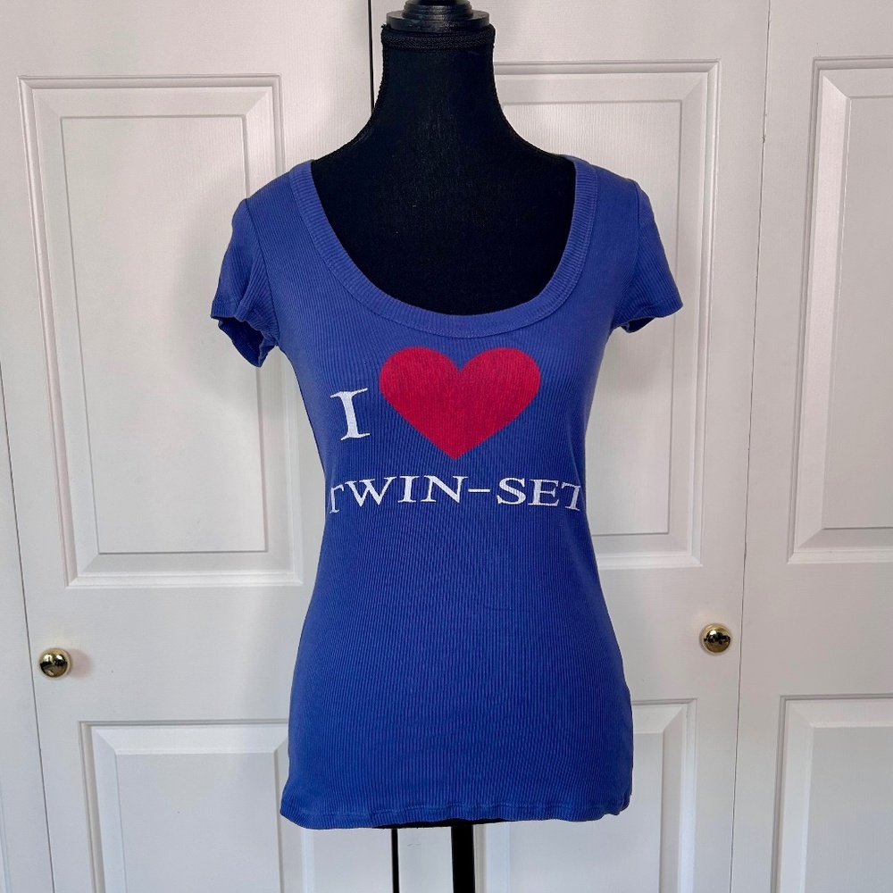 Twinset Blue “I ❤️ Twinset”  T-Shirt in One Size Fits All
